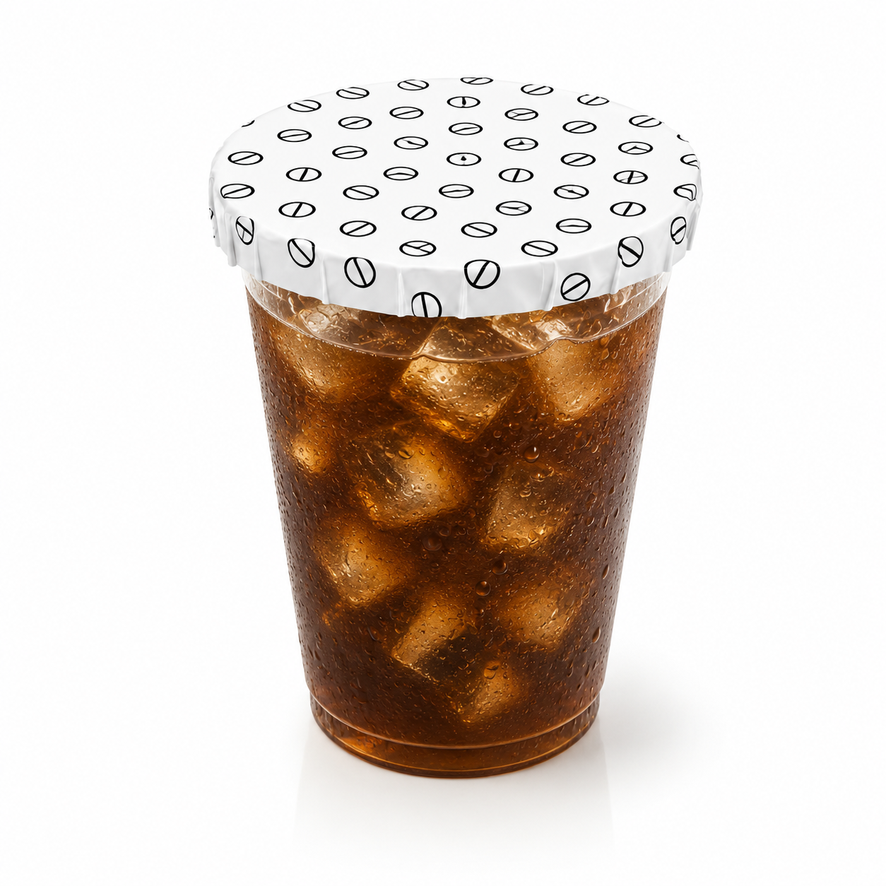 Vaso de refresco con hielo sellado con tapavasos adhesivo